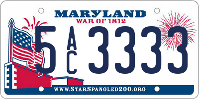MD license plate 5AC3333
