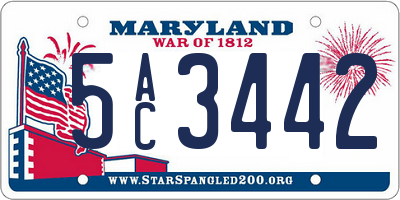 MD license plate 5AC3442