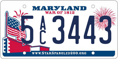MD license plate 5AC3443