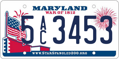 MD license plate 5AC3453