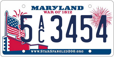 MD license plate 5AC3454