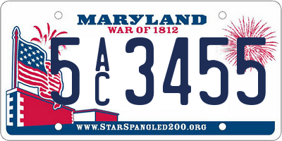 MD license plate 5AC3455