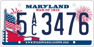MD license plate 5AC3476