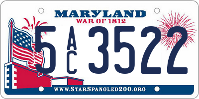 MD license plate 5AC3522