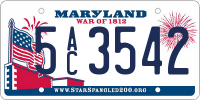 MD license plate 5AC3542