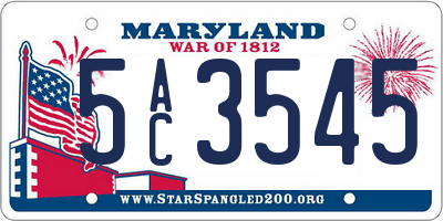 MD license plate 5AC3545