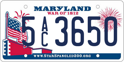 MD license plate 5AC3650