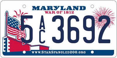 MD license plate 5AC3692