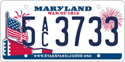 MD license plate 5AC3733