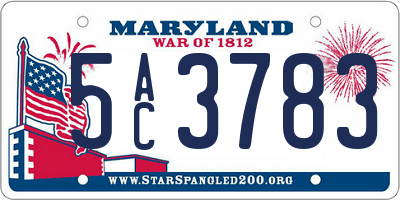 MD license plate 5AC3783