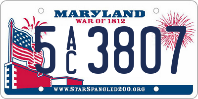MD license plate 5AC3807