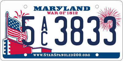 MD license plate 5AC3833