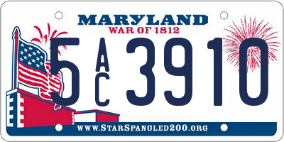 MD license plate 5AC3910