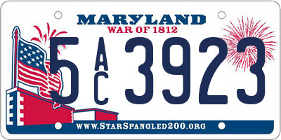 MD license plate 5AC3923