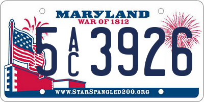 MD license plate 5AC3926