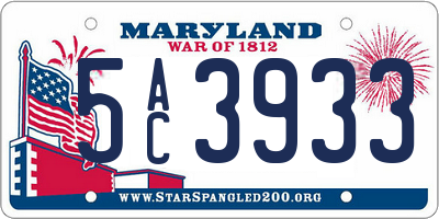 MD license plate 5AC3933