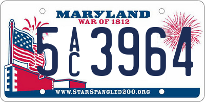 MD license plate 5AC3964