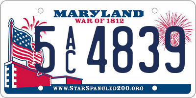 MD license plate 5AC4839