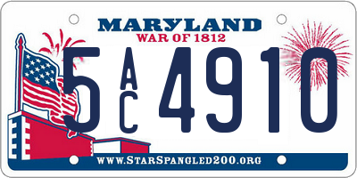 MD license plate 5AC4910