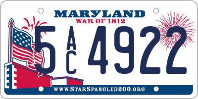 MD license plate 5AC4922
