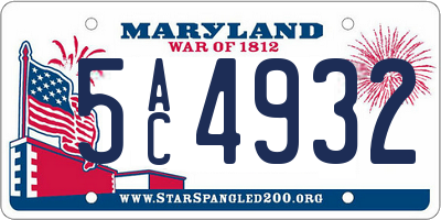 MD license plate 5AC4932