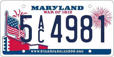 MD license plate 5AC4981