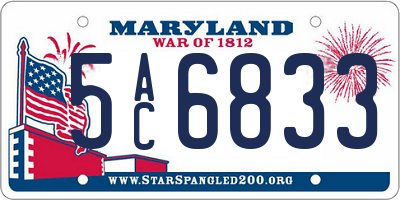 MD license plate 5AC6833