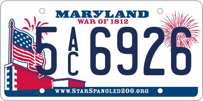 MD license plate 5AC6926