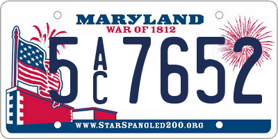 MD license plate 5AC7652