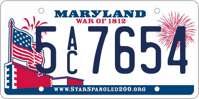MD license plate 5AC7654