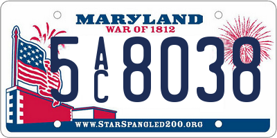 MD license plate 5AC8038