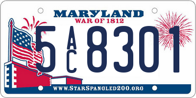 MD license plate 5AC8301