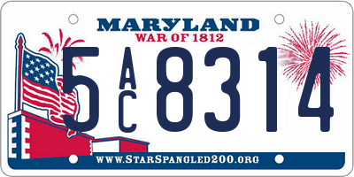 MD license plate 5AC8314