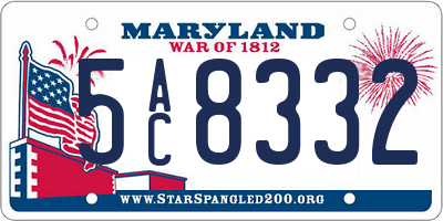 MD license plate 5AC8332