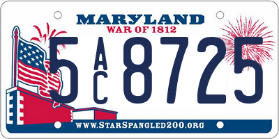 MD license plate 5AC8725