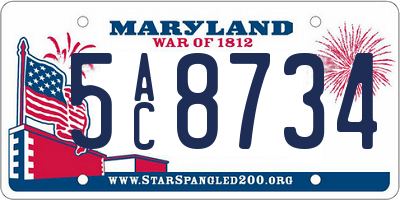 MD license plate 5AC8734