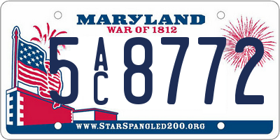 MD license plate 5AC8772