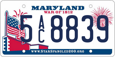 MD license plate 5AC8839