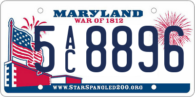MD license plate 5AC8896