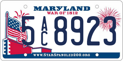 MD license plate 5AC8923