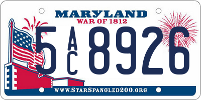 MD license plate 5AC8926