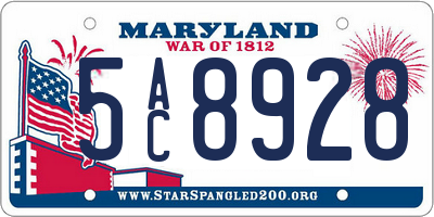 MD license plate 5AC8928