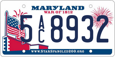 MD license plate 5AC8932