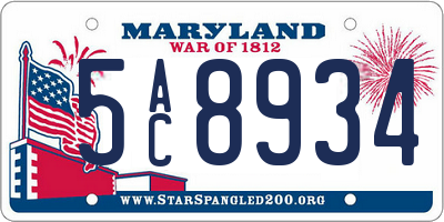 MD license plate 5AC8934