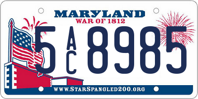 MD license plate 5AC8985