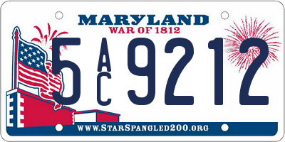 MD license plate 5AC9212