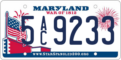 MD license plate 5AC9233