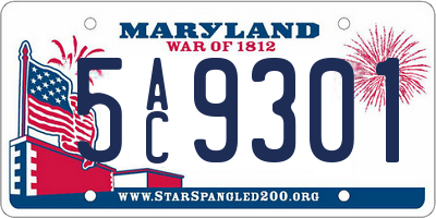 MD license plate 5AC9301