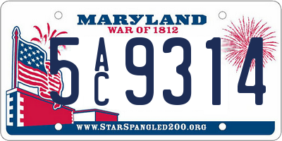 MD license plate 5AC9314