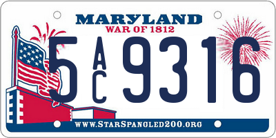 MD license plate 5AC9316